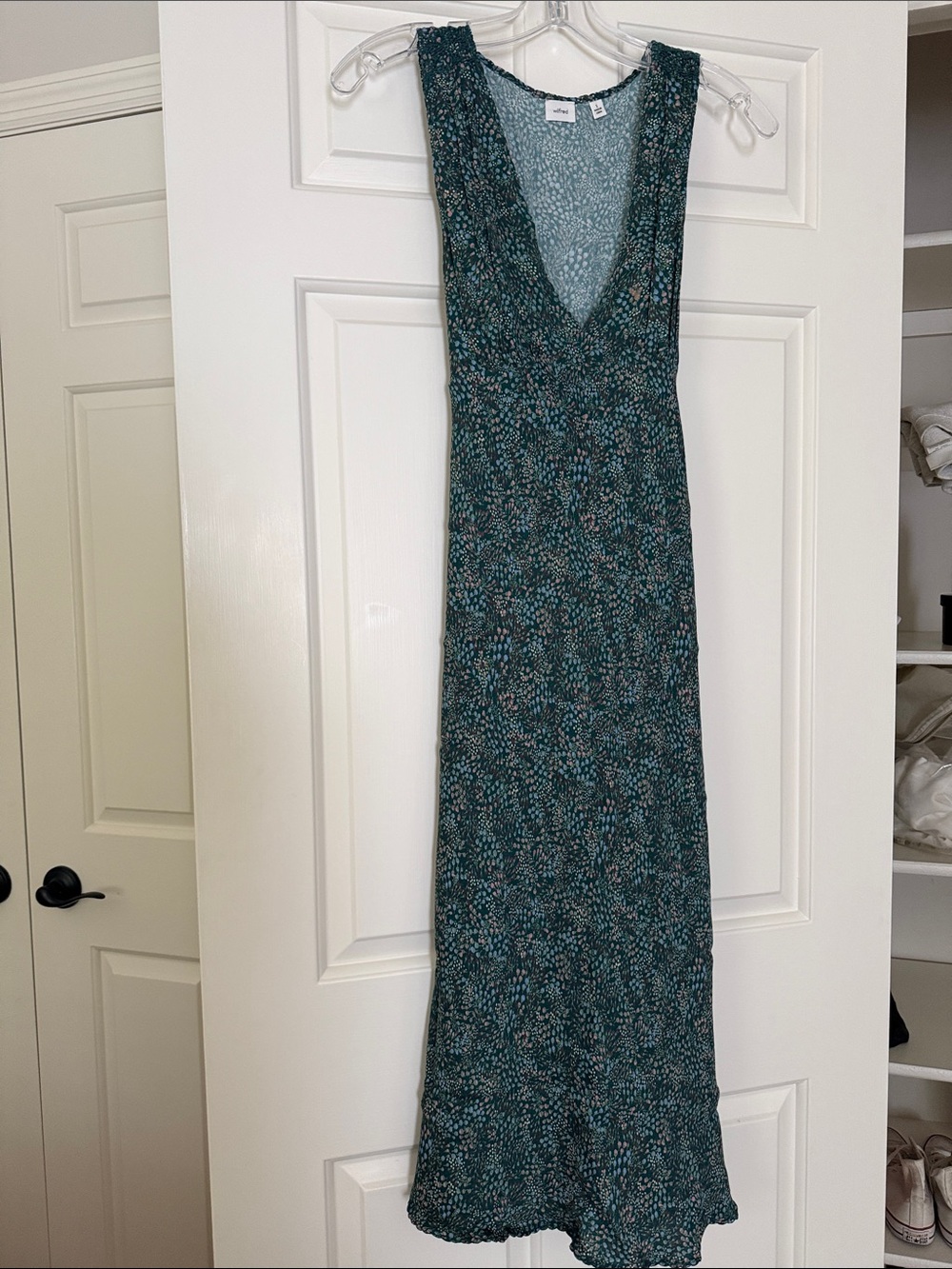 Aritzia Teal Floral V-Neck Midi Dress